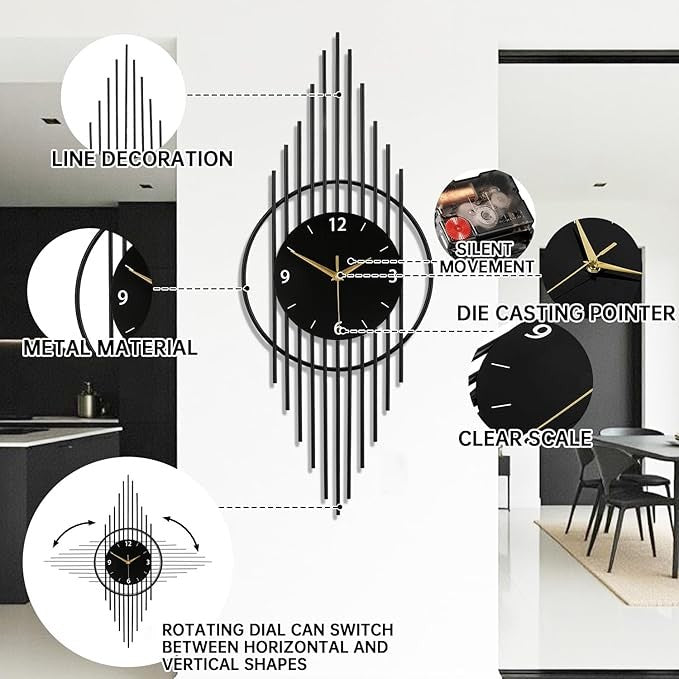 Large Modern Black Wall Clock 30x75cm Silent Pendulum Decorative Home Living