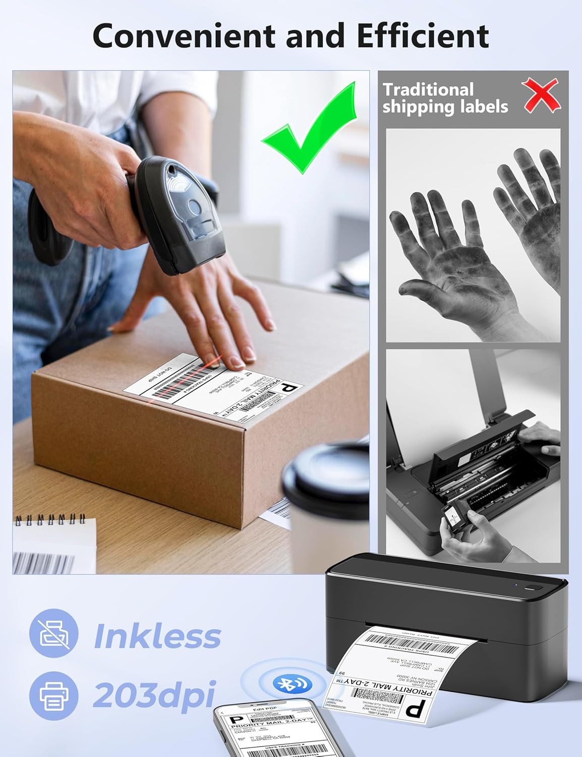 4x6 Bluetooth Thermal Label Printer Shipping Inkless Black