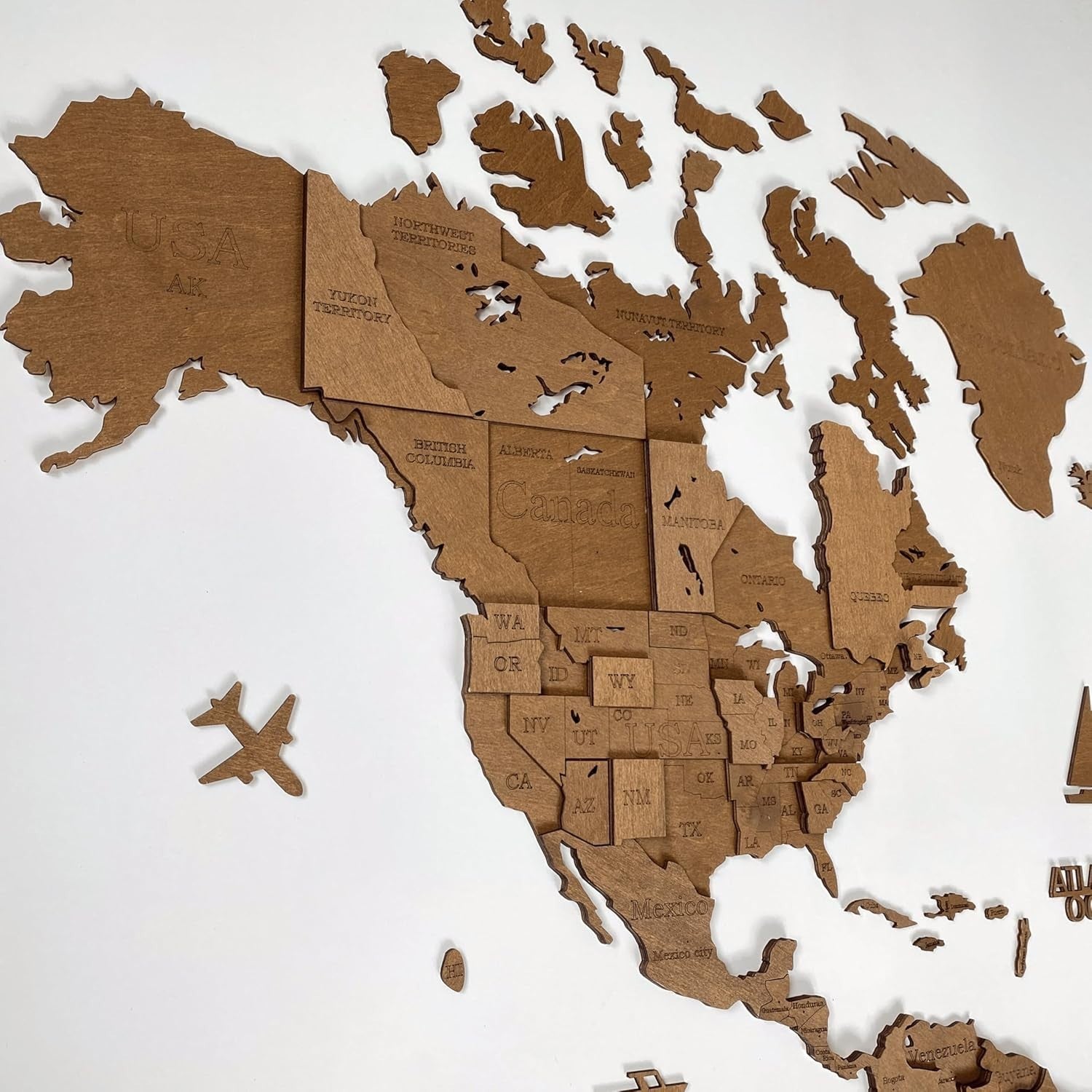 3D Wooden World Map Wall Art Venge Travel Decor 120x62cm