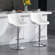 Adjustable White Faux Leather Bar Stools Set of 2 | Swivel Kitchen & Counter