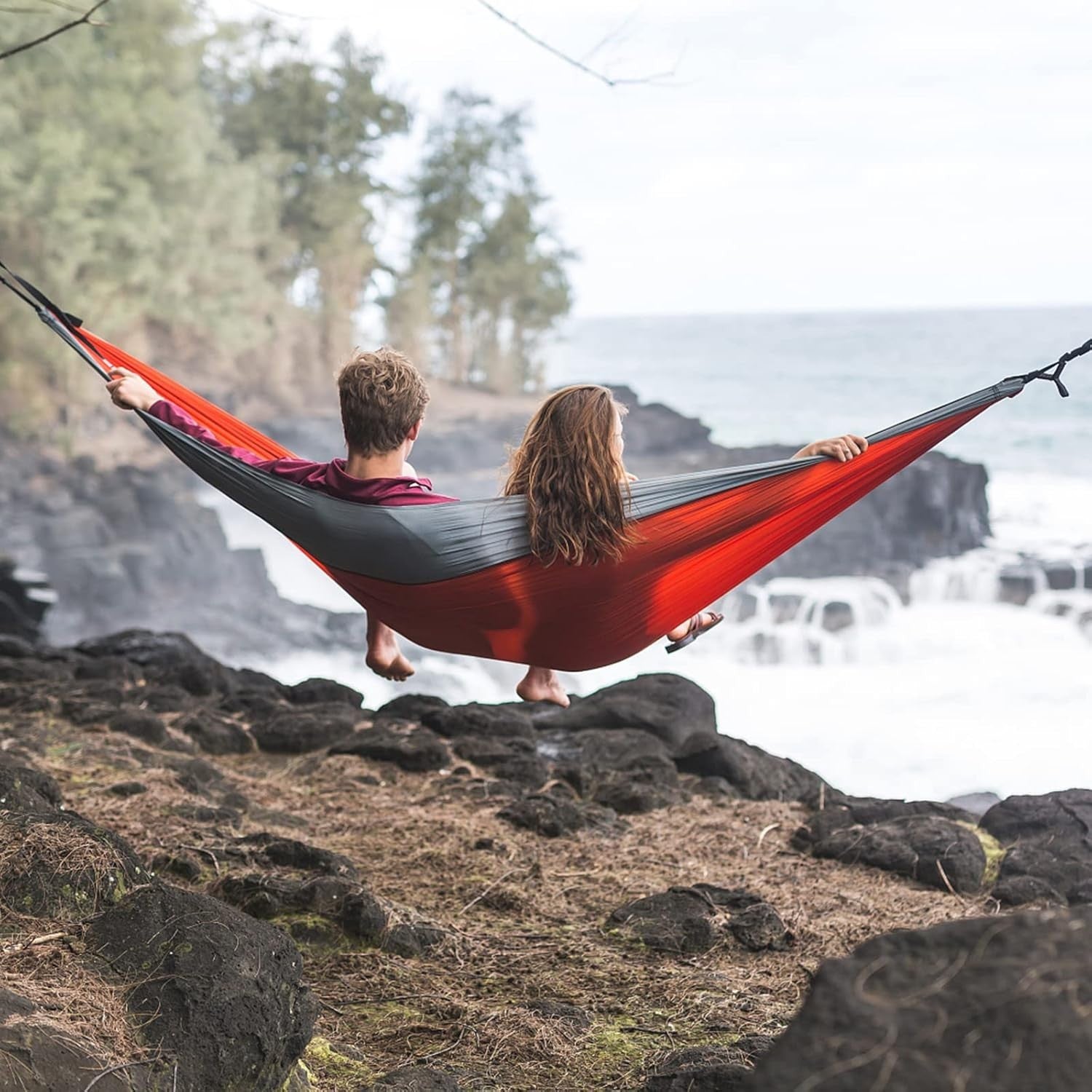 Ultralight Portable Camping Hammock with Tree Straps Breathable - Orange grey