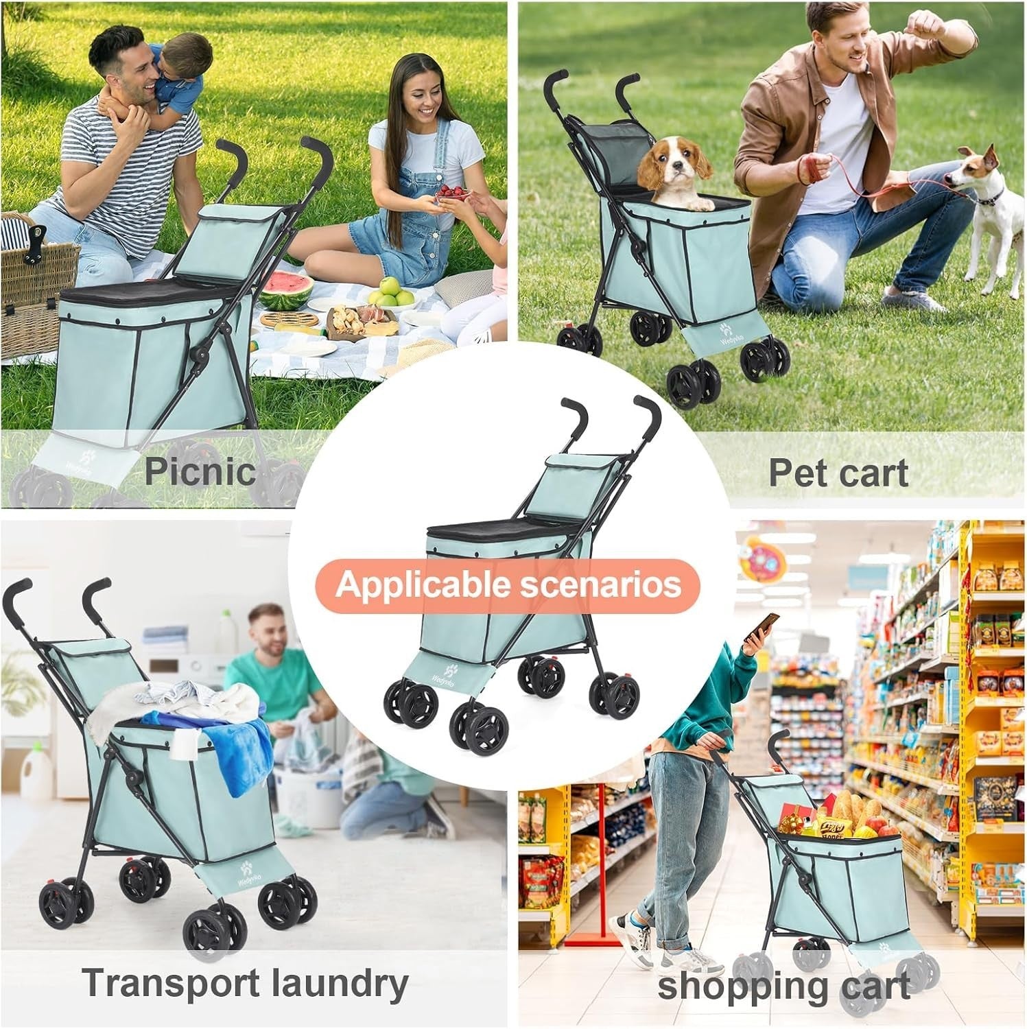 Collapsible Folding Utility Wagon Heavy Duty Cart Large Capacity Teal Blue