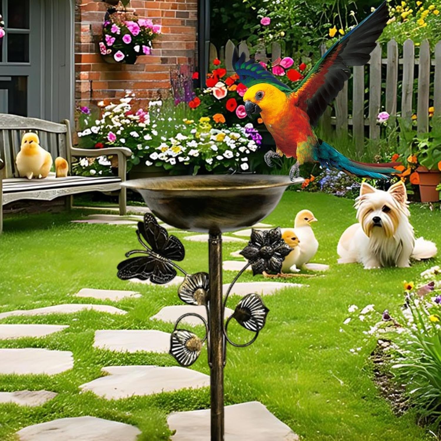 Gold Metal Bird Bath Feeder Bowl Garden Outdoor Decor with Prong Base Stand