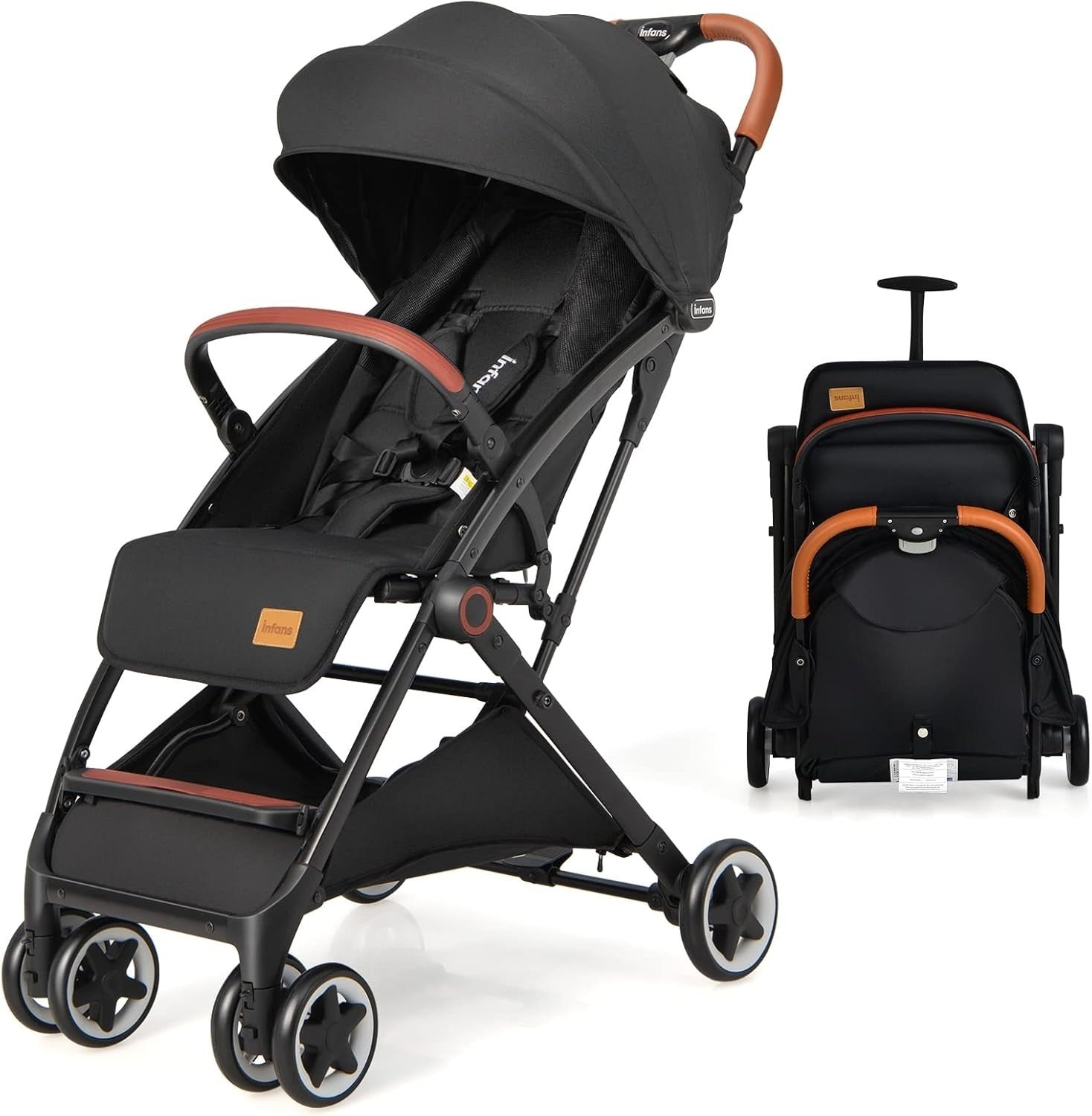 Black Lightweight Baby Stroller One Hand Fold Compact Travel Buggy