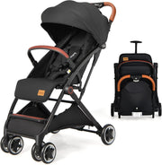 Black Lightweight Baby Stroller One Hand Fold Compact Travel Buggy