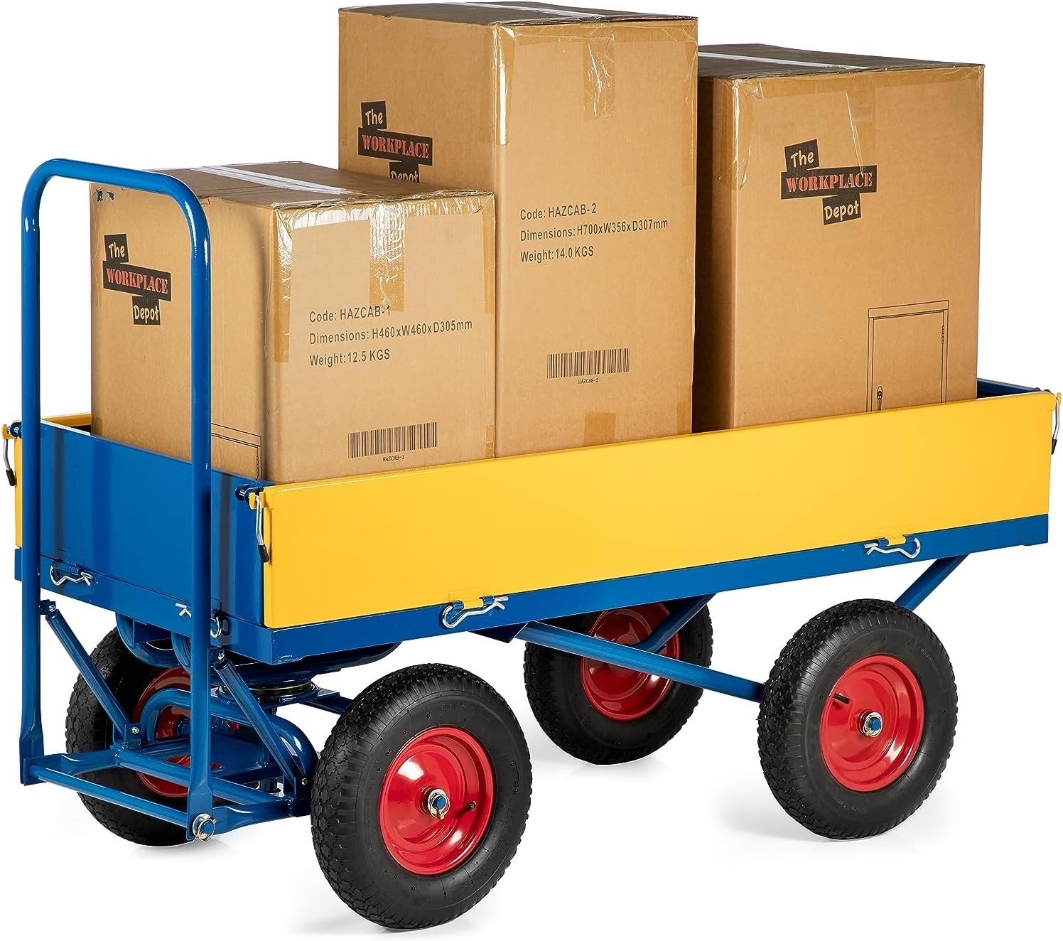 Heavy Duty 1000kg Site Trolley Cart w/ Pneumatic Tyres & Steel Sides