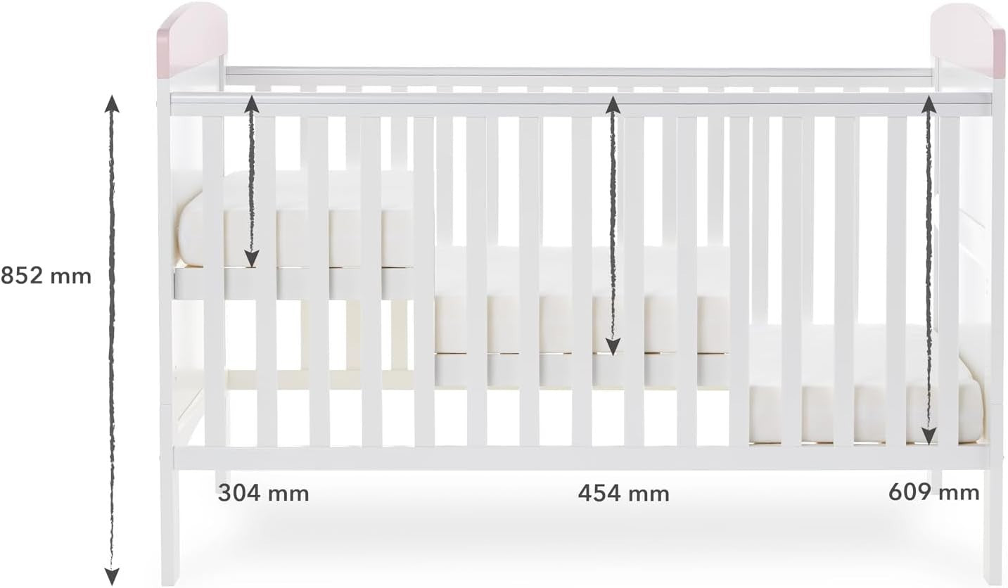 Convertible Cot Bed with Adjustable Height Toddler Bed 140x70cm Elephant Pink