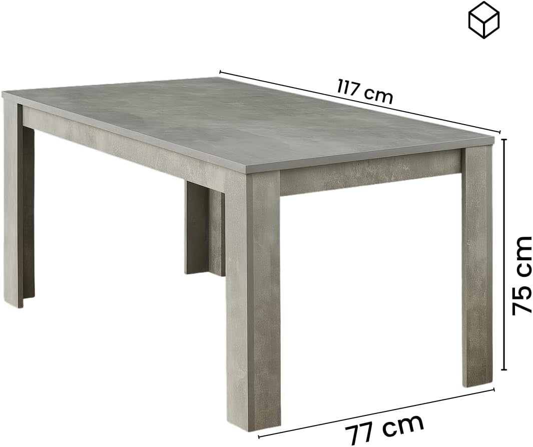 Grey 4 Seater Dining Table Set w/ Tufted Velvet Chairs | Stone Effect Finish