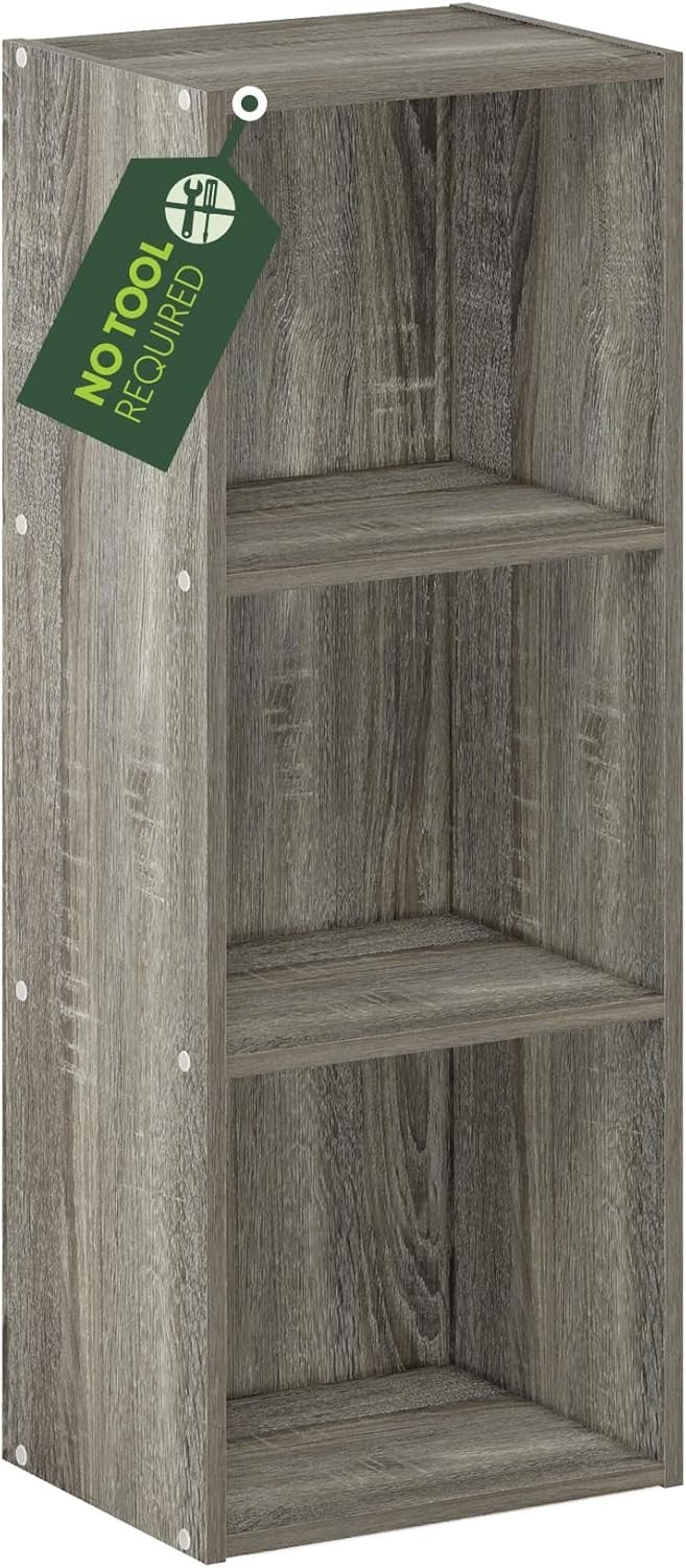 3 Cube No Tool Bookcase Small Storage Shelf Compact Organizer Bookshelf Oak