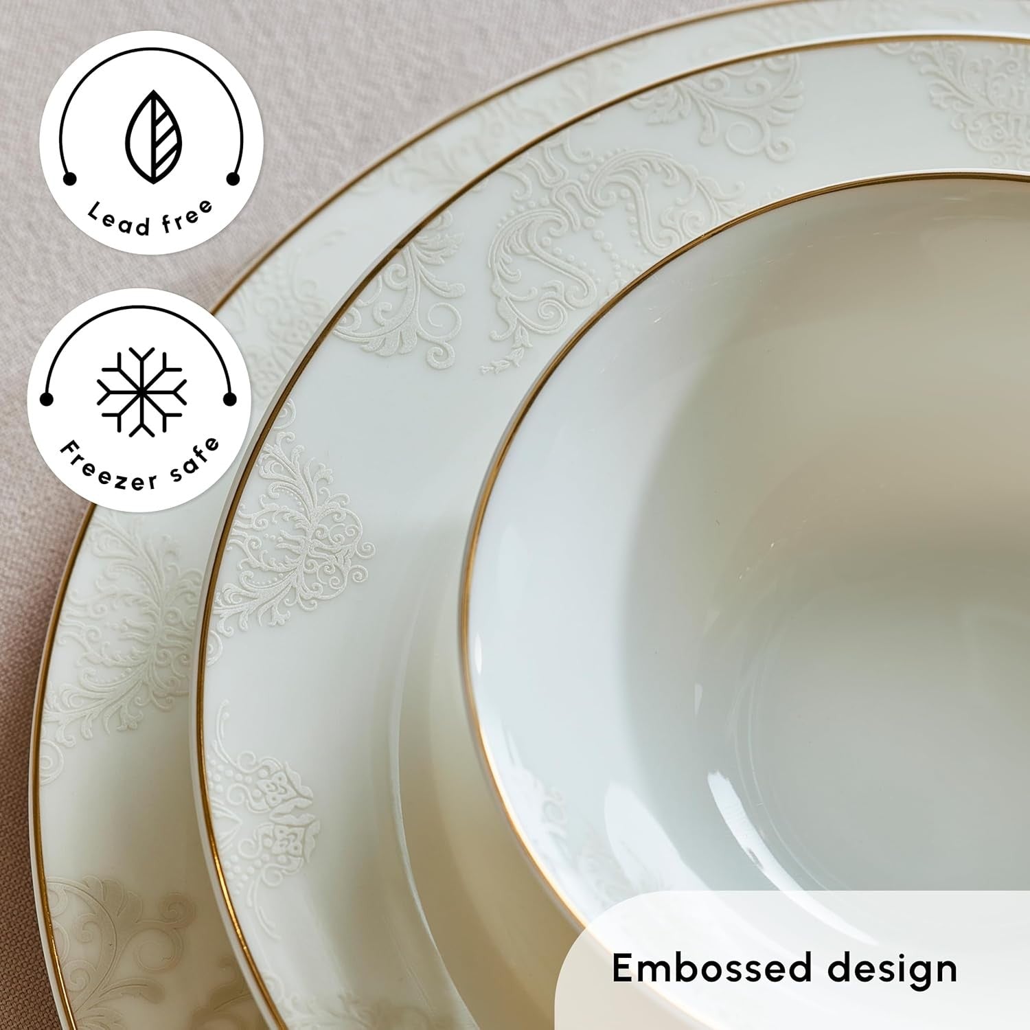53 Piece Porcelain Dinner Set for 12 Plates Bowls Bone China White