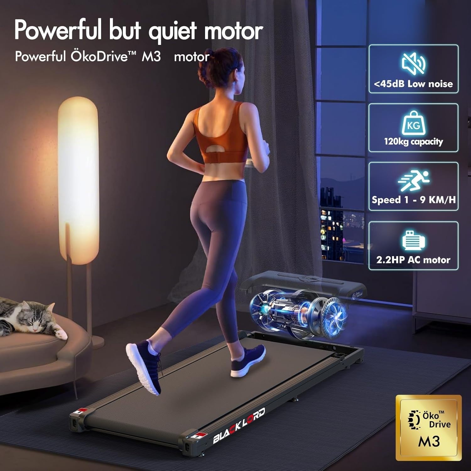 Under Desk Treadmill 2.2HP Foldable Running Machine LED Display Bluetooth