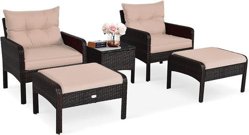 Outdoor Brown+Tan Rattan Garden Furniture Set 4-Seater Cushioned Sofa Set