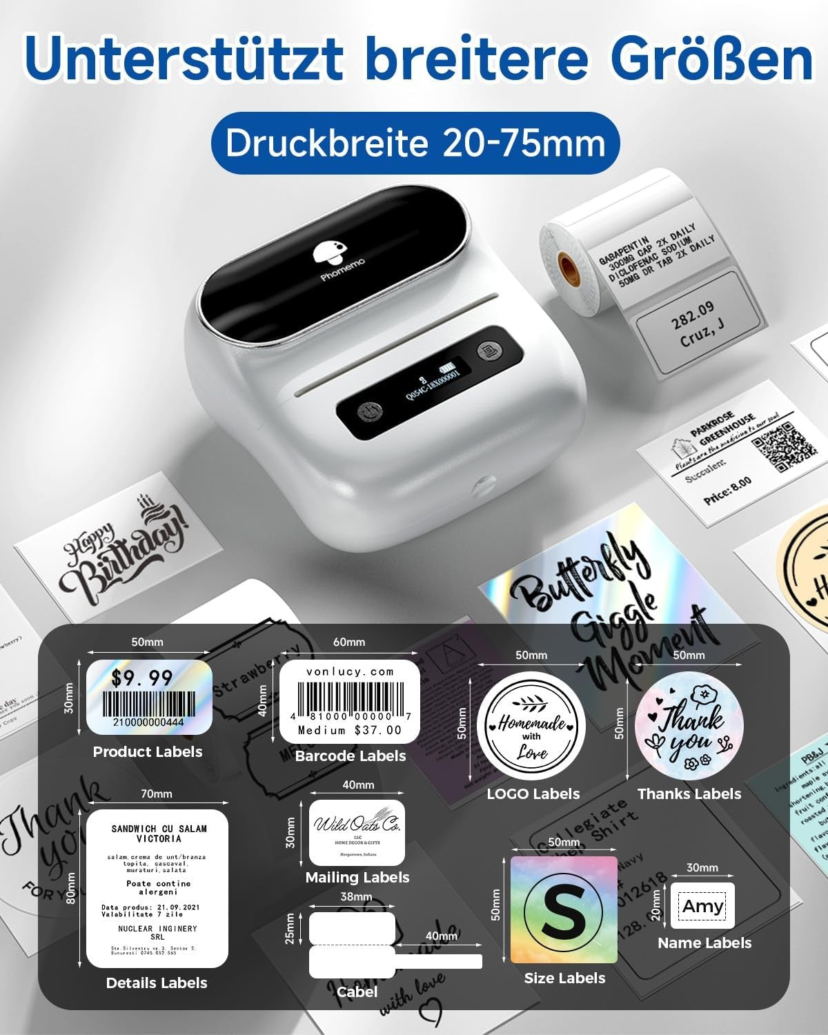 Portable Bluetooth Thermal Label Printer 3″ Wireless Barcode Maker