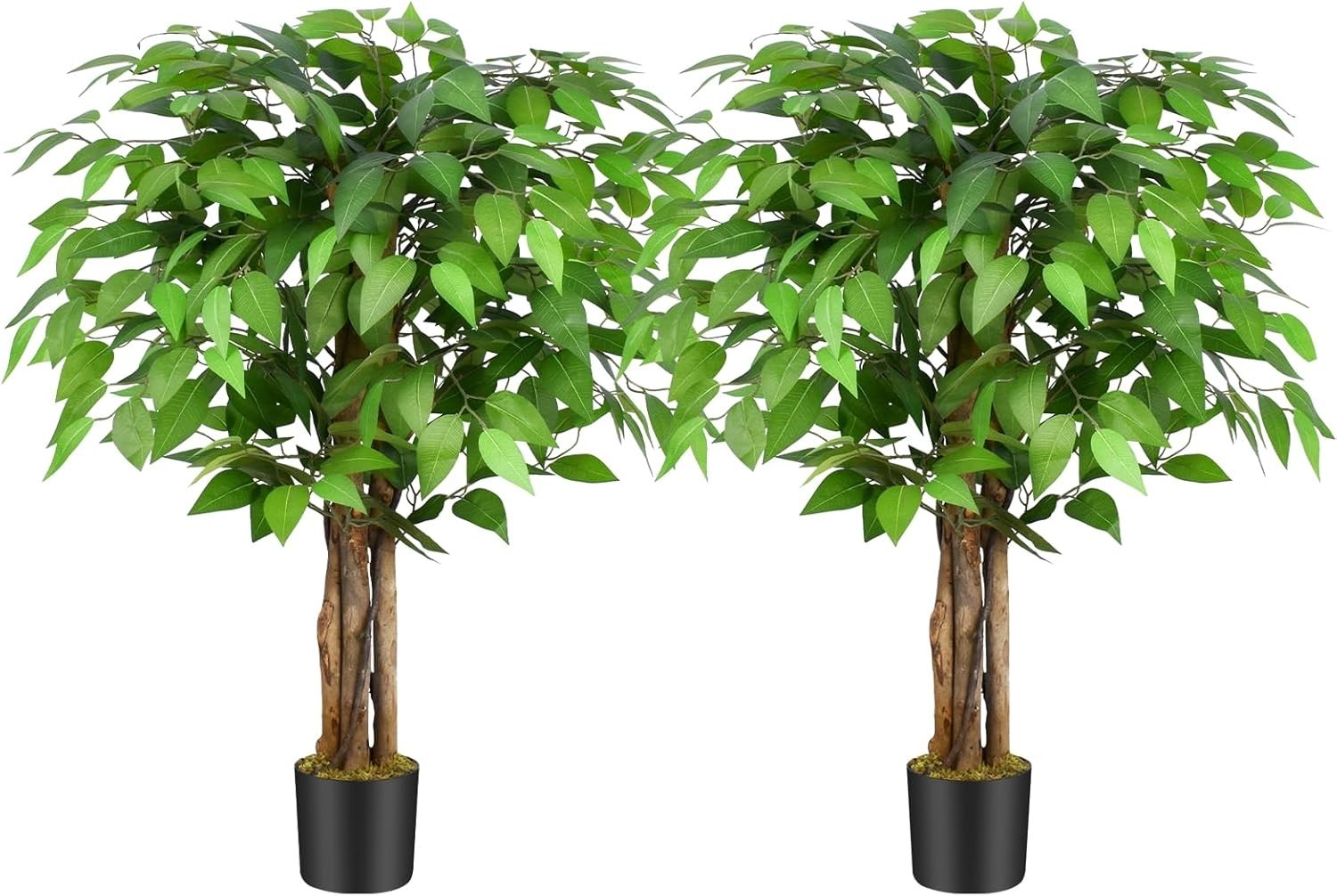 Set of 2 Ficus Artificial Trees 3ft 90cm Lifelike Indoor Potted Faux Plant Decor