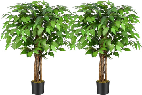 Set of 2 Ficus Artificial Trees 3ft 90cm Lifelike Indoor Potted Faux Plant Decor
