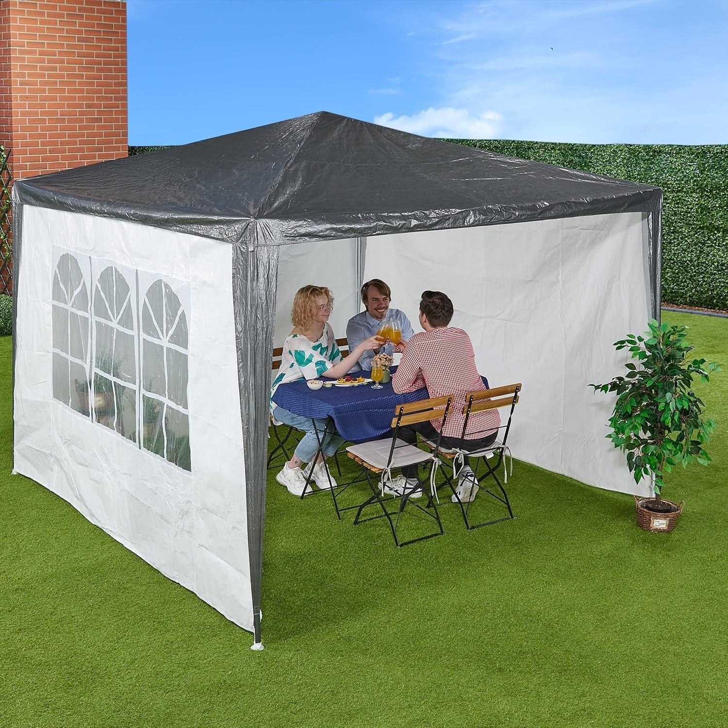 Gazebo Side Panels 3pc Set 2x3m Waterproof Party Tent Walls w/ Window White