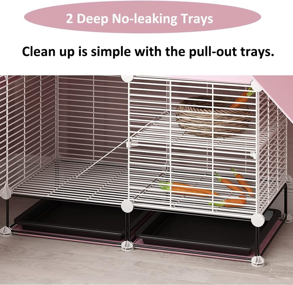 Indoor Rabbit Cage 2 Storey Small Animal Hutch Easy Clean Trays Urine Guard