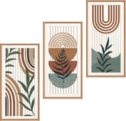 Boho Mid Century Abstract Wall Art Framed Geometric Plant Decor