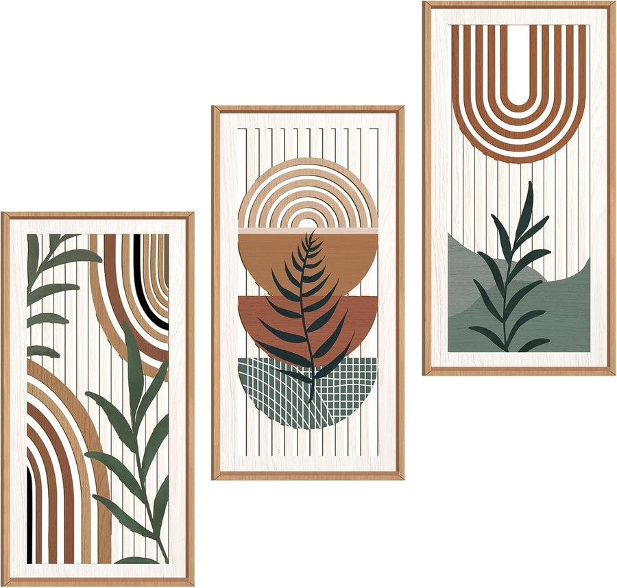 Boho Mid Century Abstract Wall Art Framed Geometric Plant Decor