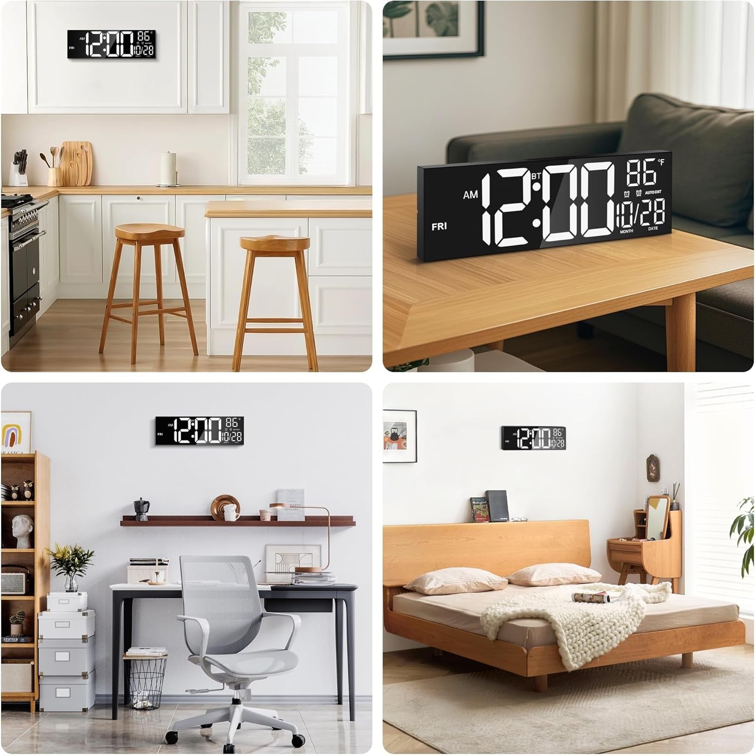 16.5" Large Digital Wall Clock LED Display Temp Date Night Light Alarm Remote