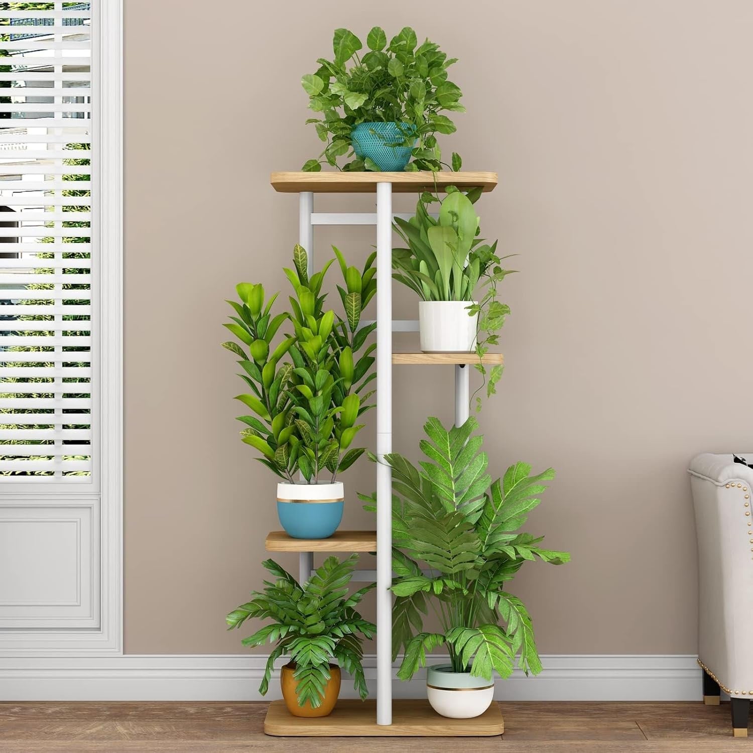 4 Tier Metal Plant Stand Indoor 5 Pot Flower Rack Corner Display Shelf White