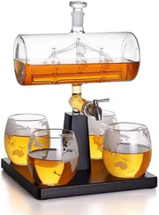 Whiskey Decanter Set 1000ml Crystal Decanter 4 Glasses Wooden Base Gift