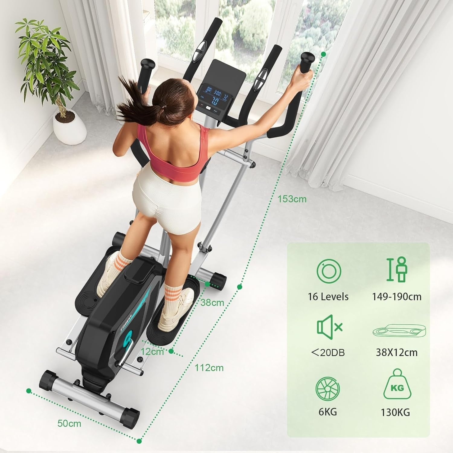Magnetic Elliptical Cross Trainer Quiet 16-Level Home Gym Machine LCD Monitor