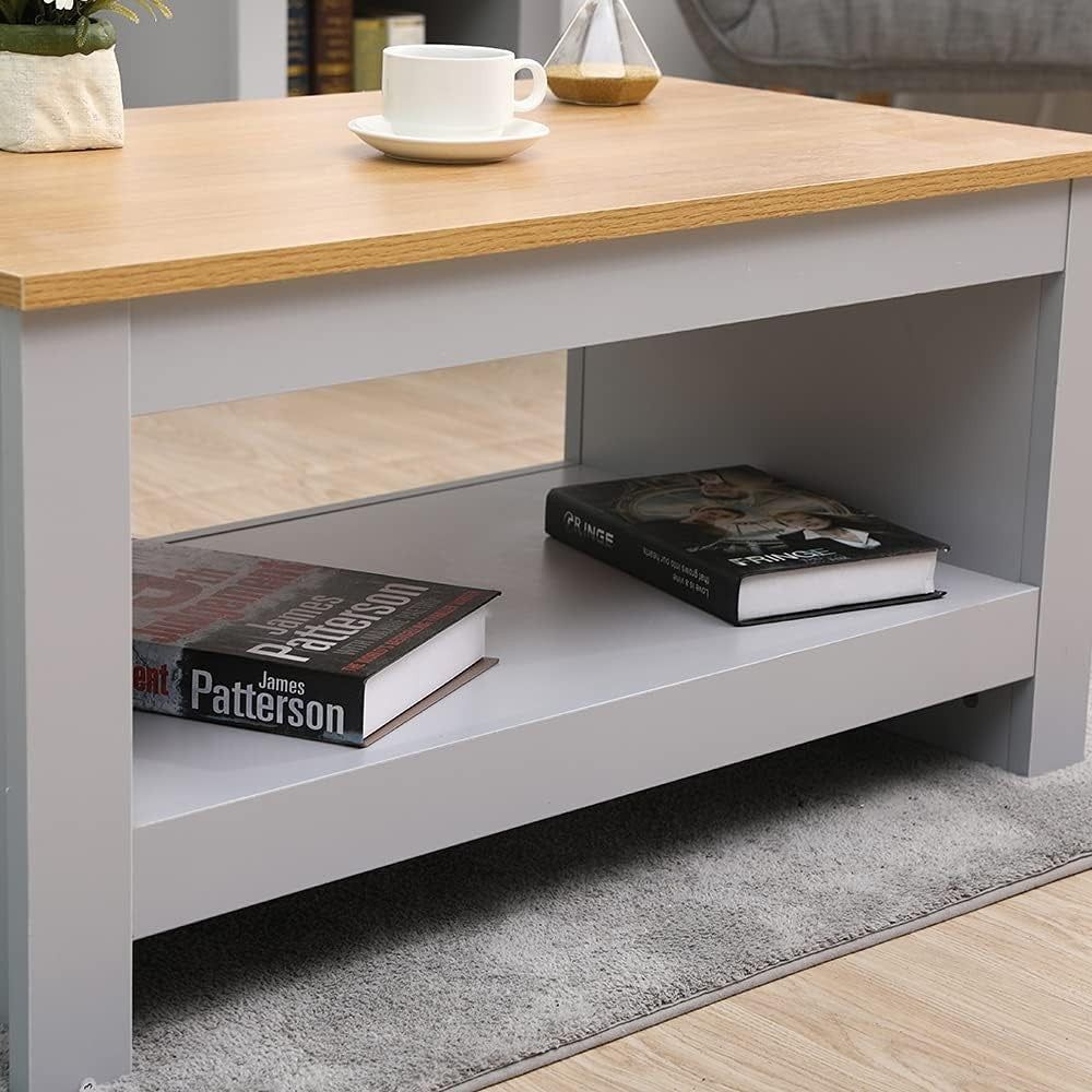 Modern Grey Coffee Table with Storage Shelf – Compact, Easy Clean, 85cm