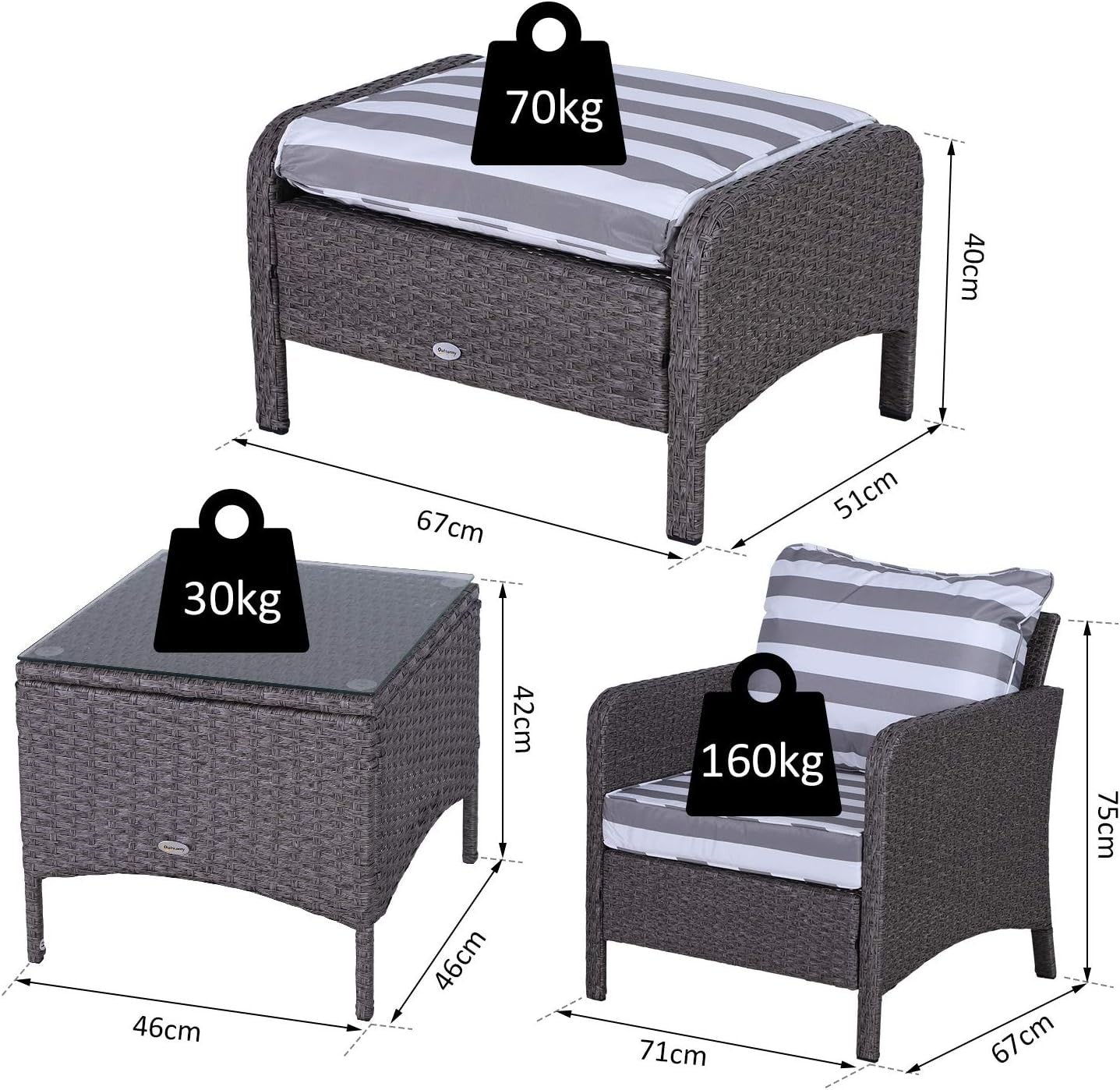 5pc Rattan Garden Furniture Set Outdoor Chairs Table Stools Cushions