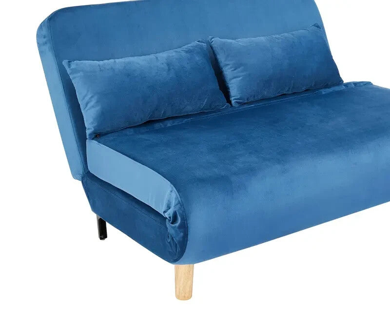Blue Velvet Sofa Bed 2 Seater Futon Clic Clac Double Sleeper Couch Chair