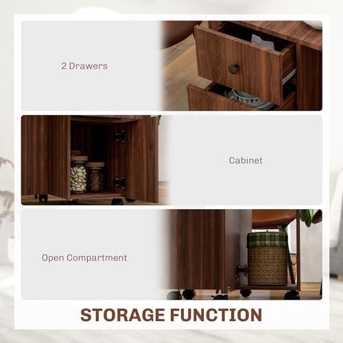 Folding Drop Leaf Dining Table on Wheels with Storage Drawers Cabinet Distressed