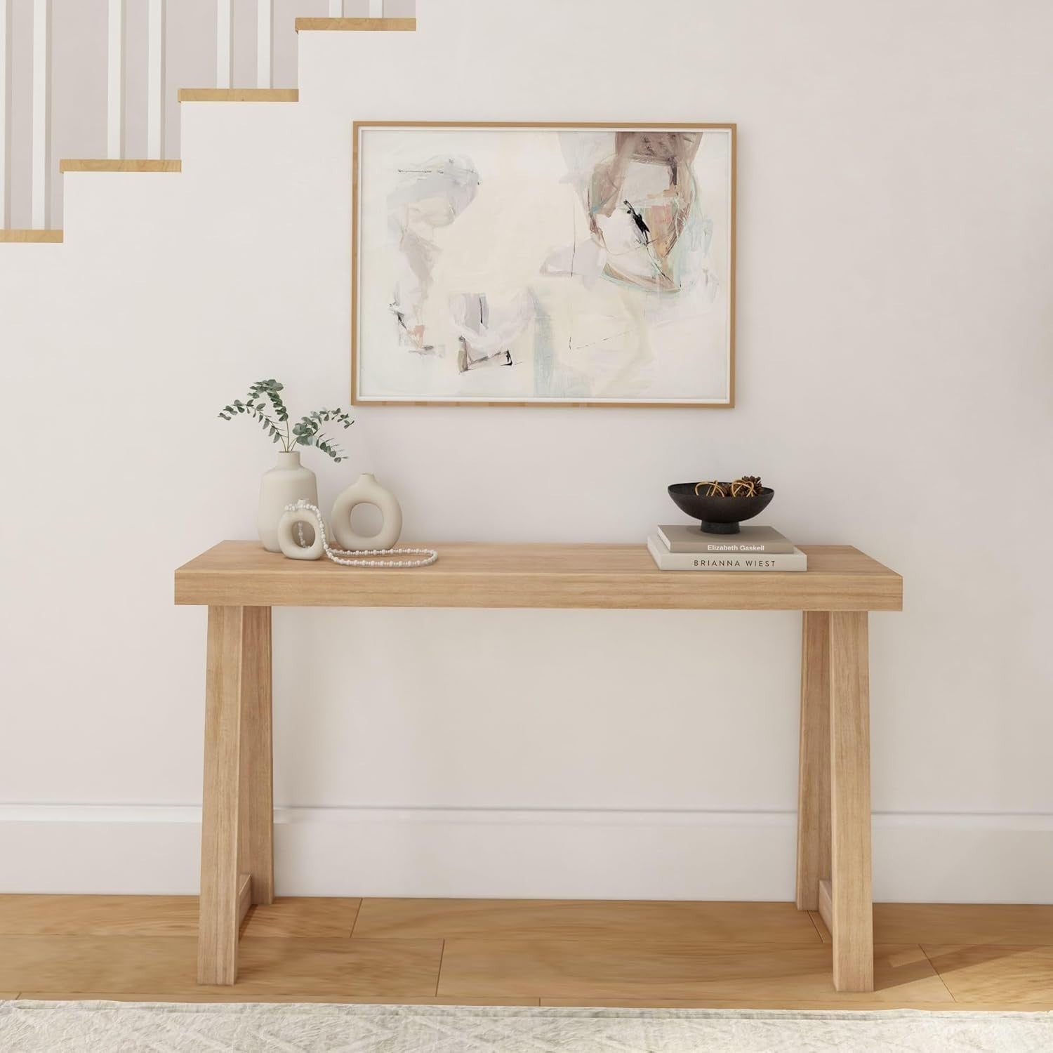 Long Solid Pine Wood Console Table – Narrow 56 Inch Hallway Shelf