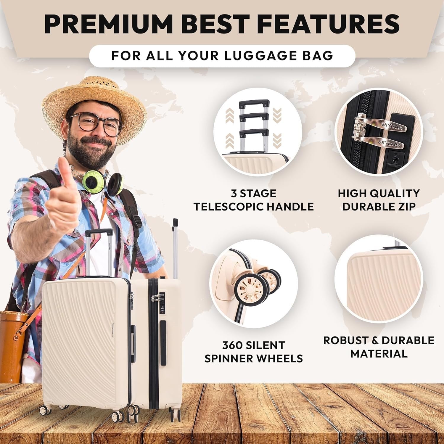 Medium ABS Check In Suitcase 24 Inch Lightweight Hard Shell 4 Spinner