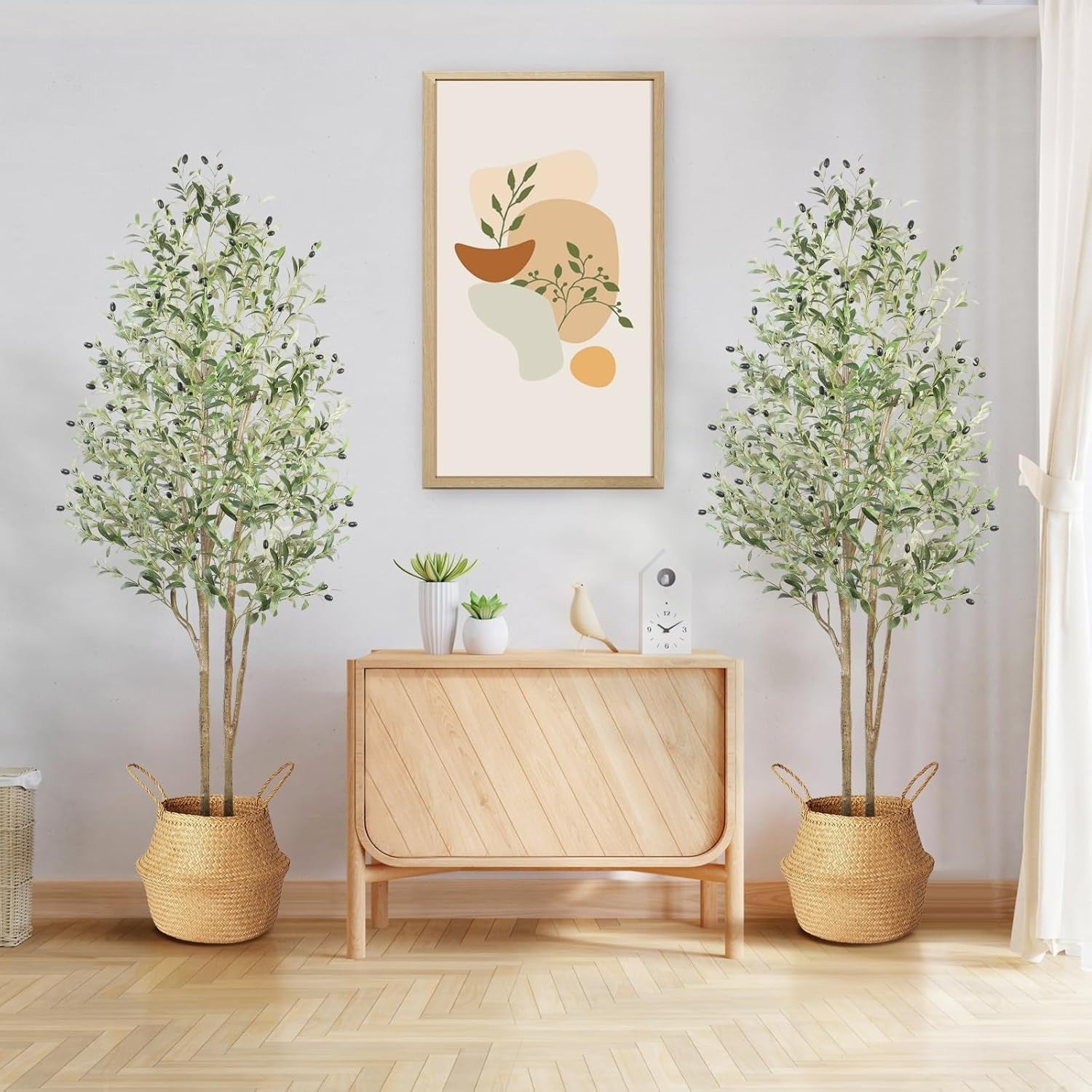Set of 2 6ft Artificial Olive Trees Tall Faux Plant Indoor Decor with Fruits