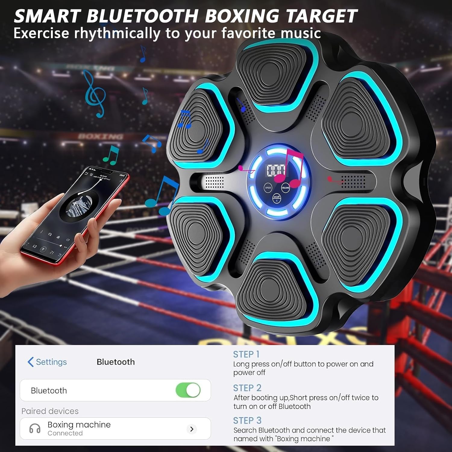 Music Boxing Machine 9 Speed LED Punch Trainer Bluetooth Wall Mounted Gloves