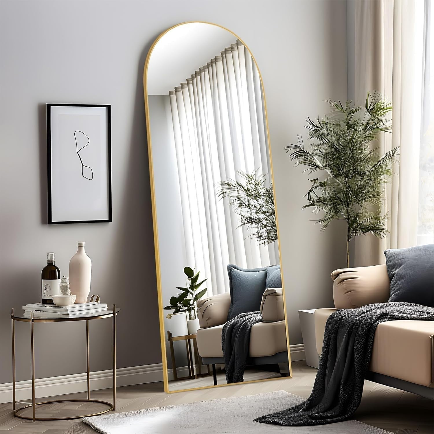 Gold Arch Full Body Mirror 150x40cm Wall Leaning Floor Mirror for Bedroom