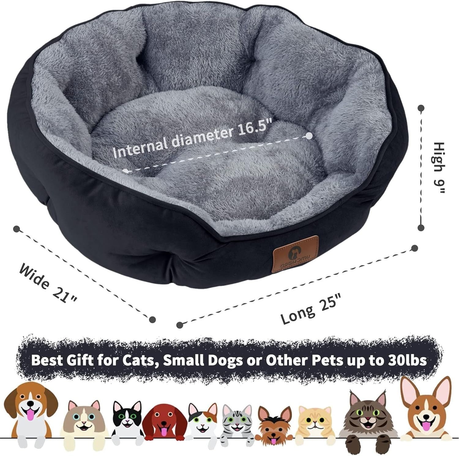 Medium Dog Cat Bed 25in Sherpa Fleece Washable Non Slip Pet Cushion