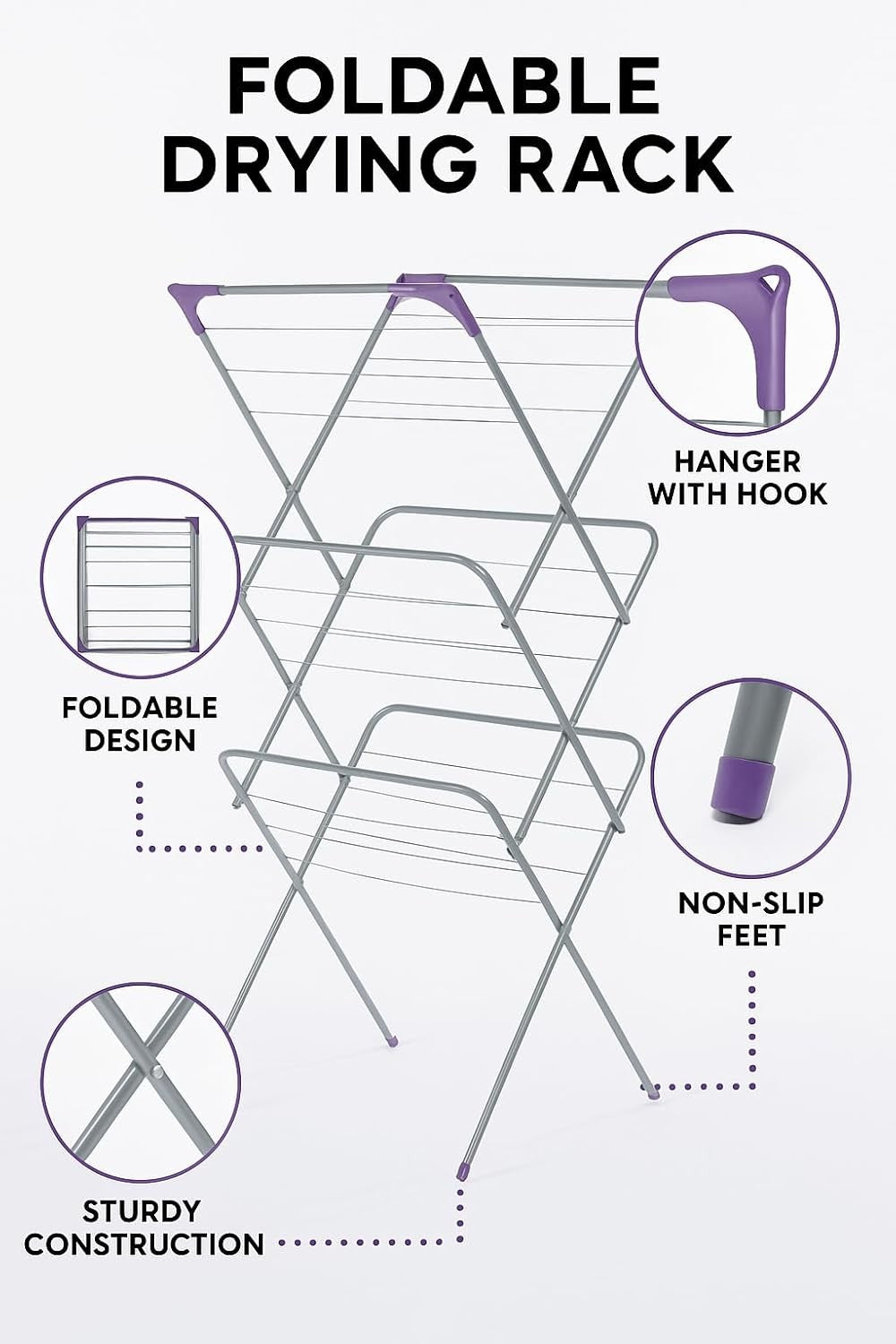 3 Tier Clothes Airer Folding Drying Rack Indoor Outdoor Non Slip Space Saving