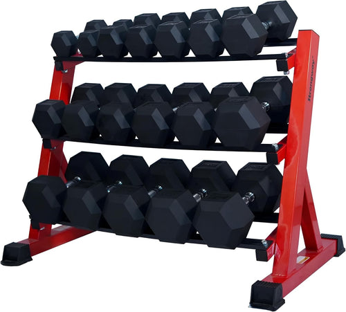 Hex Dumbbells Set with 3 Tier Rack 5–20kg or 5–25kg Gym Weights