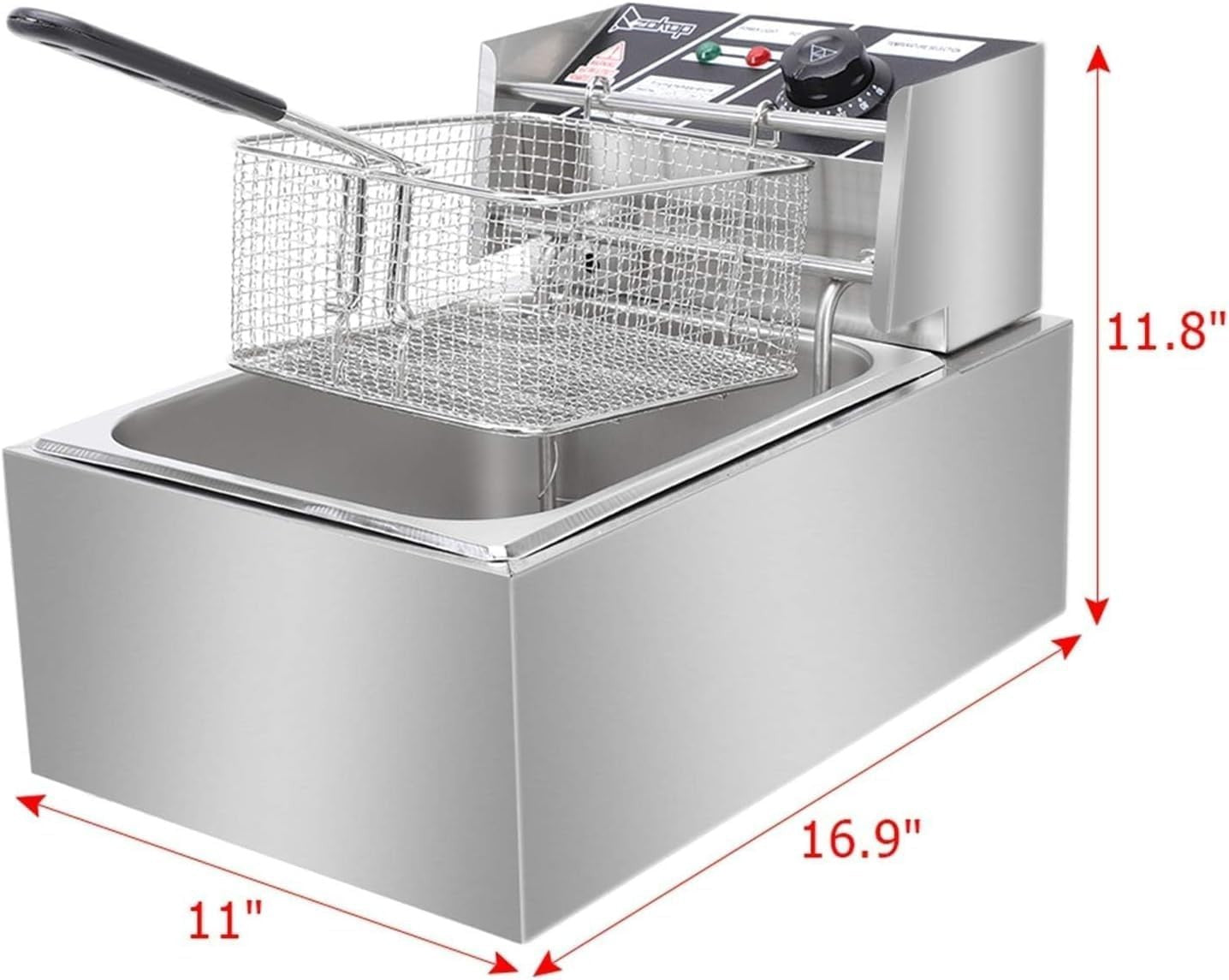 Electric Deep Fat Fryer 6L 2500W Stainless Steel Adjustable Temp Countertop