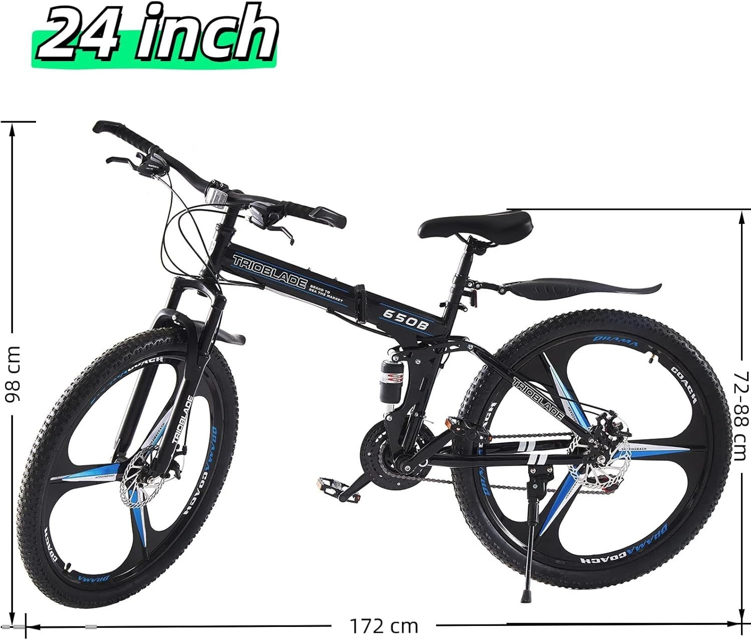 27.5" Folding Mountain Bike 21-Speed Dual Shock MTB 3-Spoke Off Road