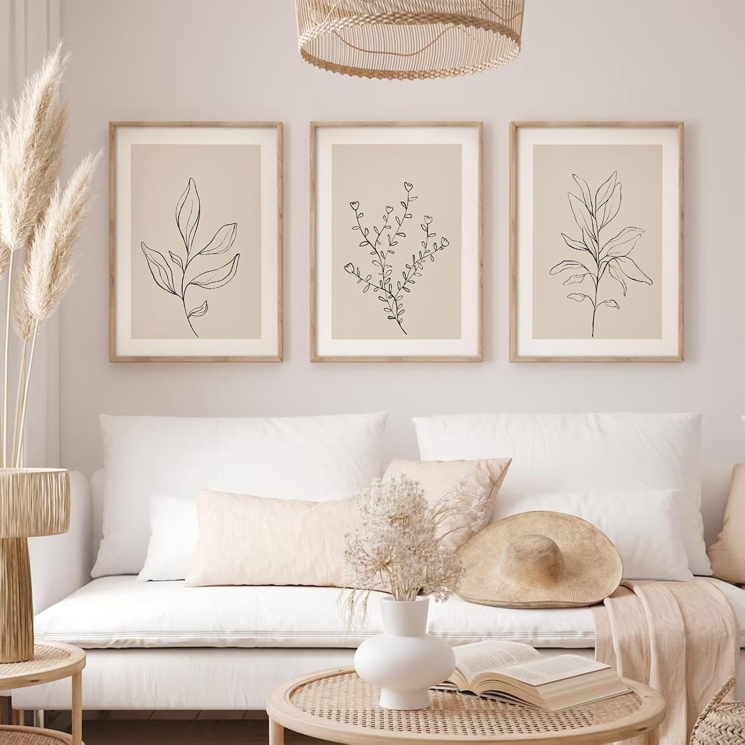 Boho Beige Botanical Wall Art Set 3 16x24in Prints