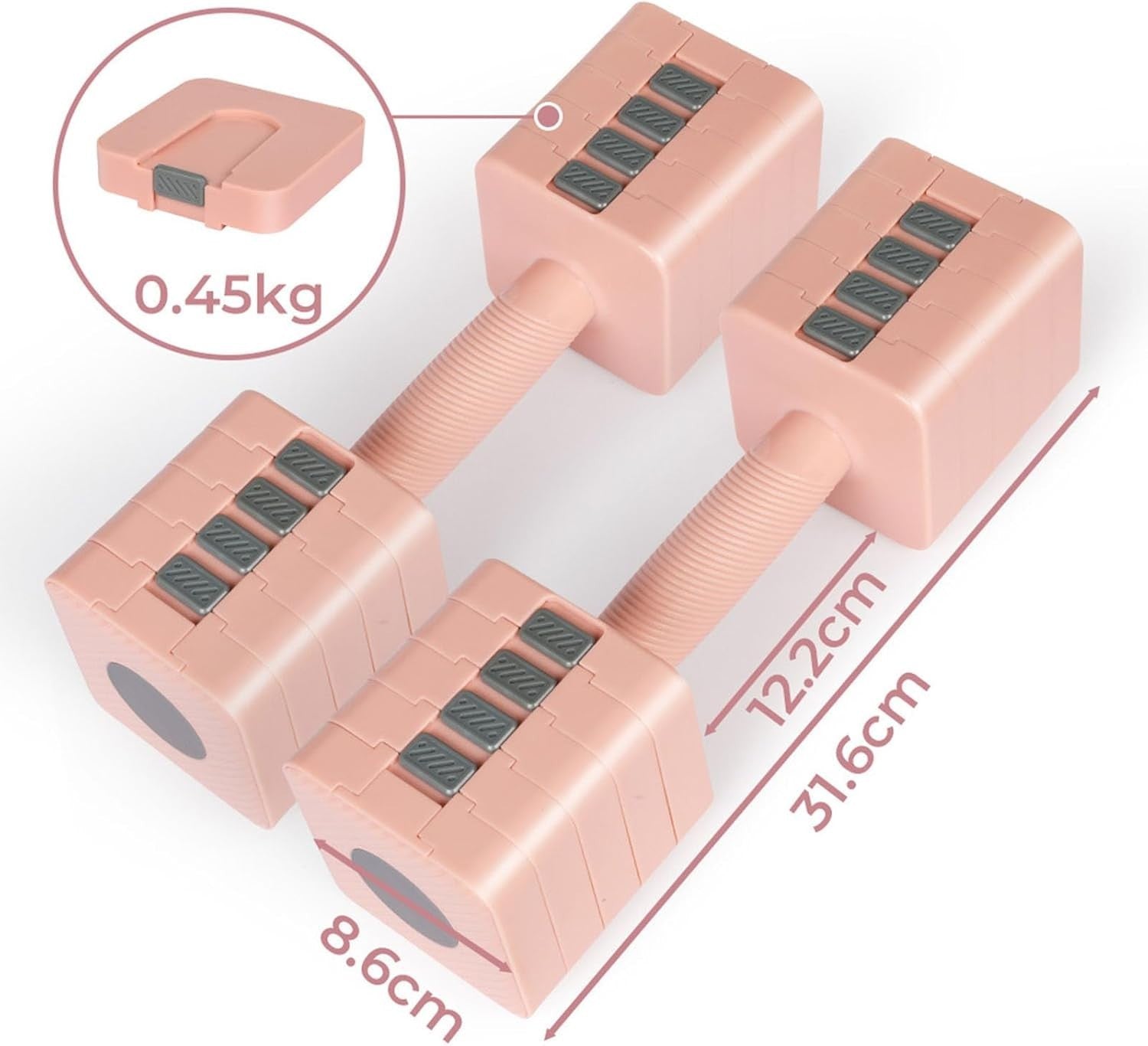10kg Square Adjustable Dumbbells Pair Fast Change Non Slip Home Workout