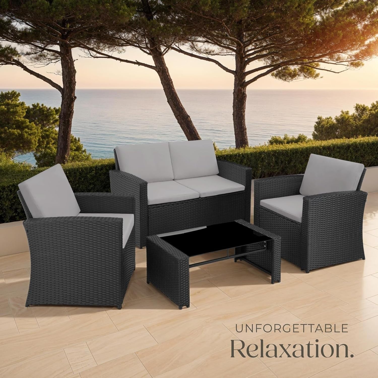 Rattan Garden Furniture Set 4 Seater Sofa Table Chairs Cushions Patio
