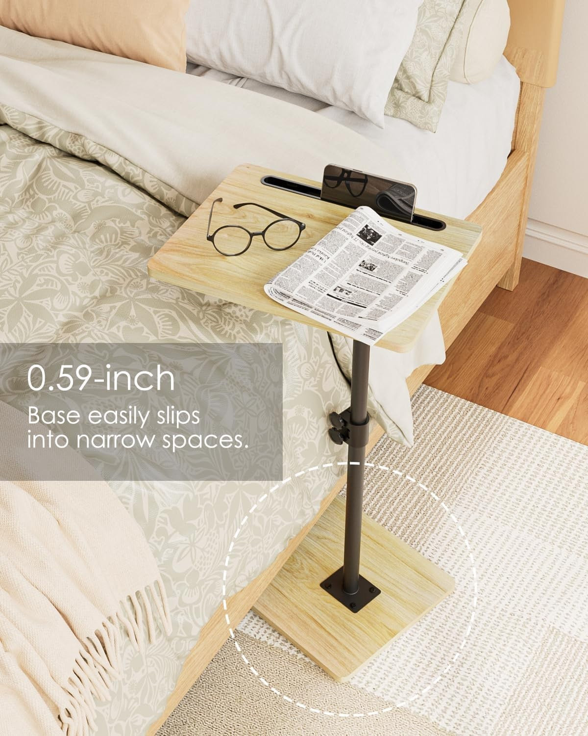 Adjustable C-Shaped Swivel Side Table 40x30x(45-81)cm Oak Coffee Tray