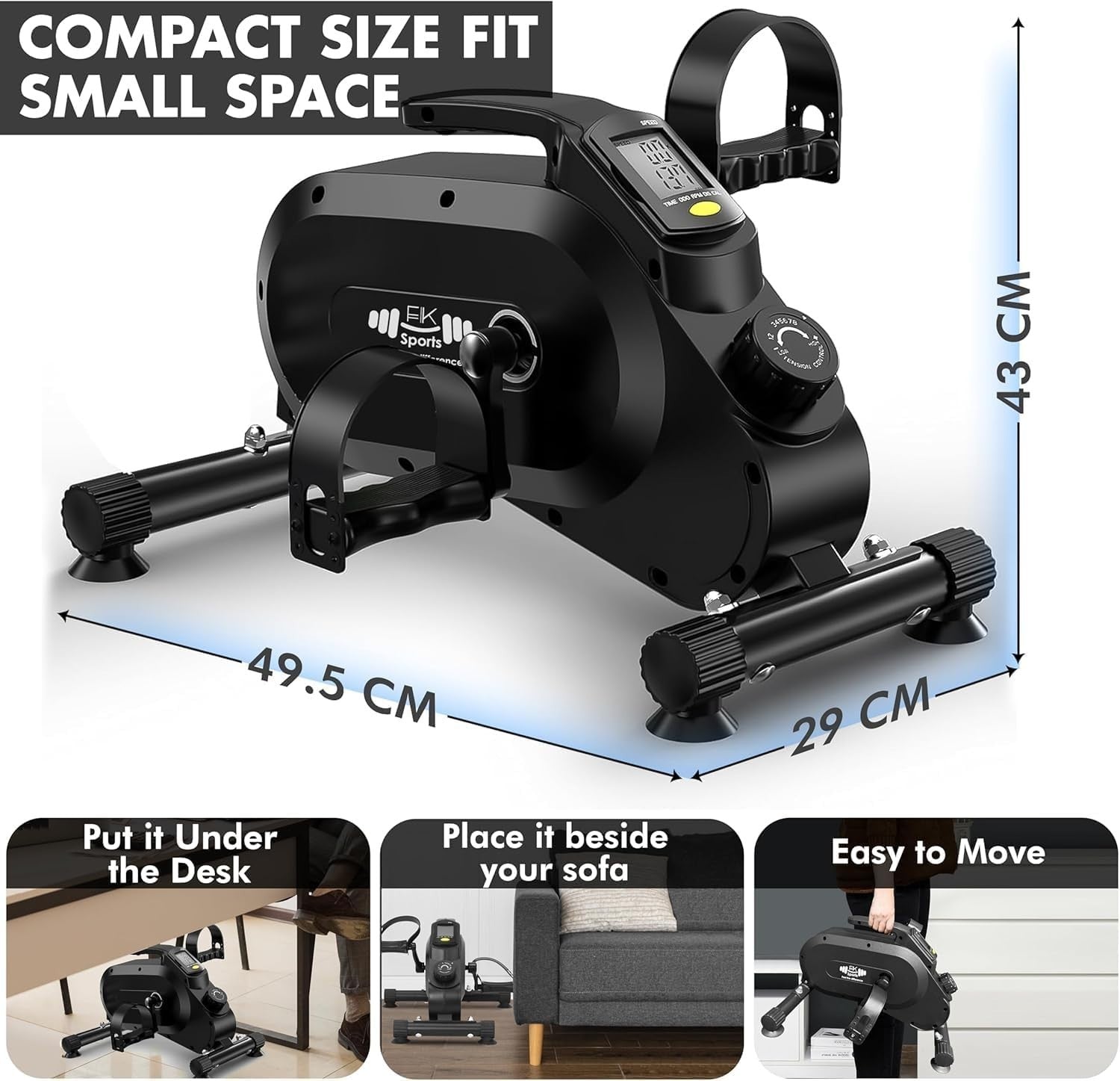 Magnetic Under Desk Pedal Bike 8 Resistance Levels Quiet LCD Fitness
