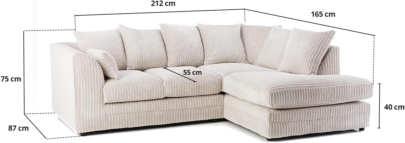 4 Seater Cream Jumbo Cord Scatter Back Right Hand Corner Sofa with Deep Seats