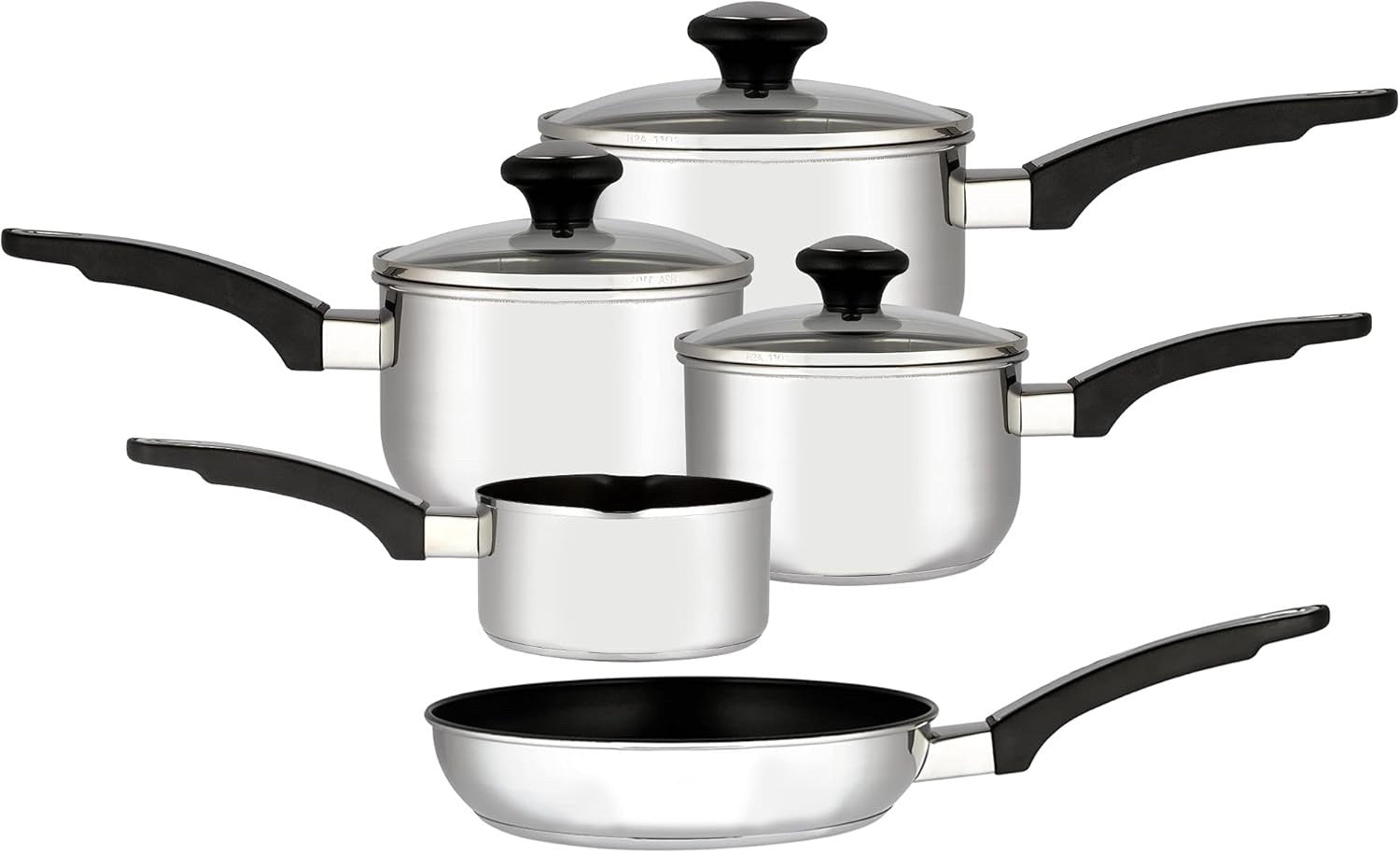 5Pcs Stainless Steel Cookware Set with Milkpan & Frying Pan Oven Induction Safe