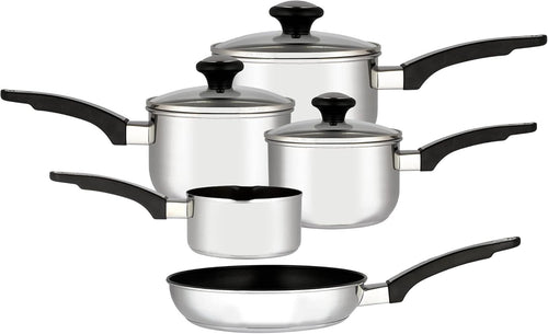 5Pcs Stainless Steel Cookware Set with Milkpan & Frying Pan Oven Induction Safe