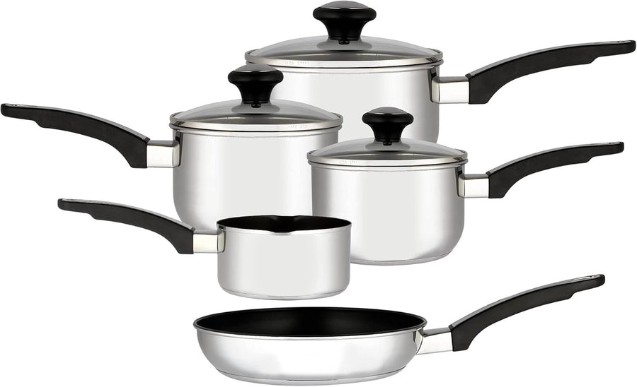 5Pcs Stainless Steel Cookware Set with Milkpan & Frying Pan Oven Induction Safe